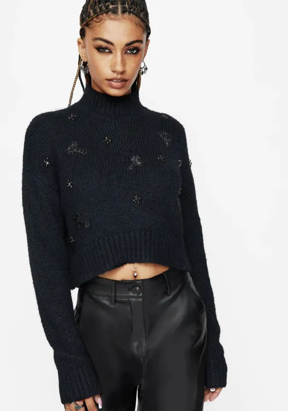 Phantom Cotton Embellished Cross Crop Jumper sold by Disturbia