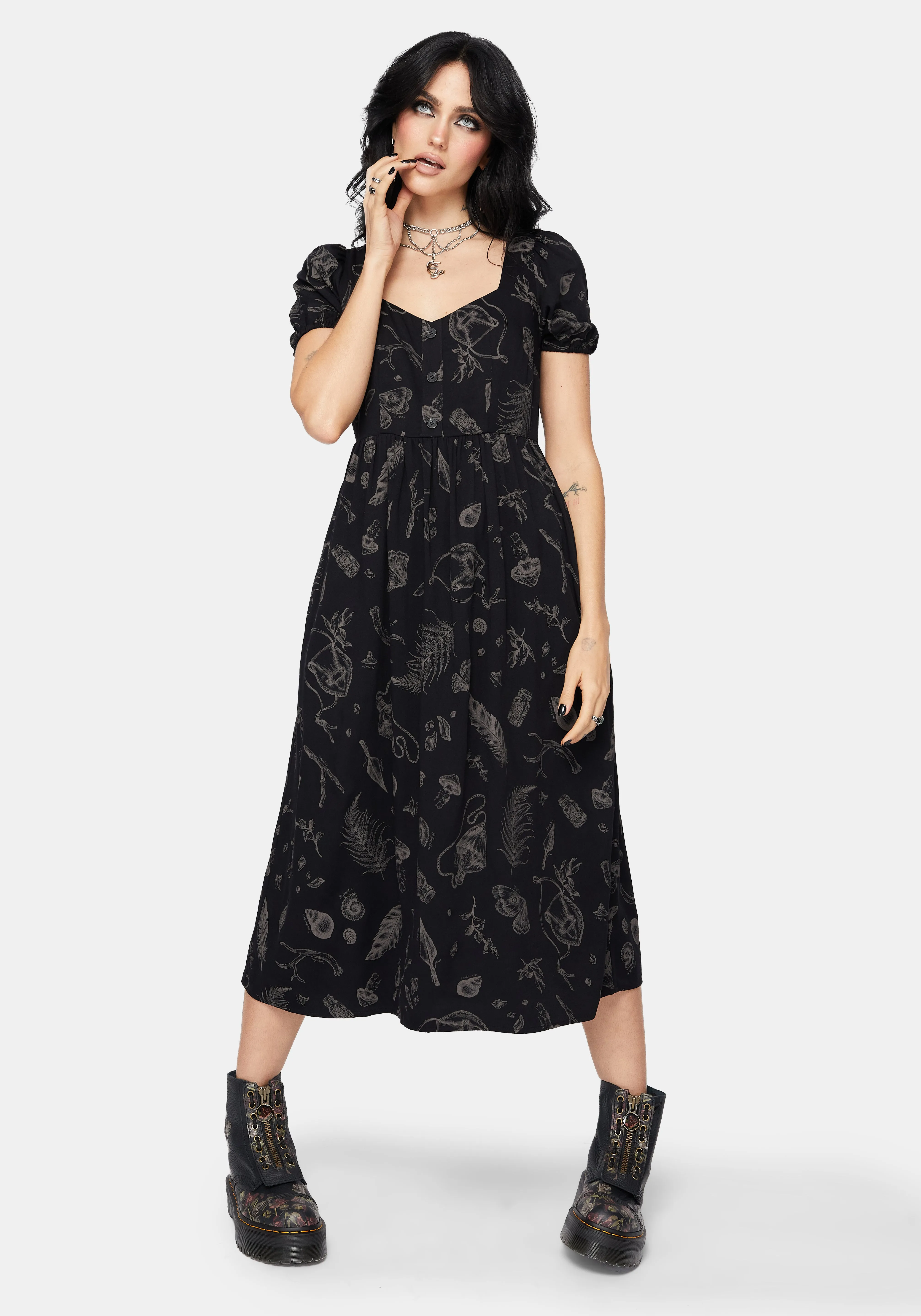 Helena Highland Foraging Button Up Midi Dress sold by Disturbia