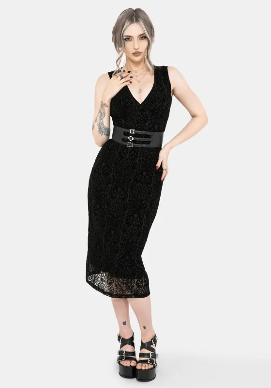 Disrupt Dragon Flocked Mesh Sleeveless Midi Dress sold by Disturbia