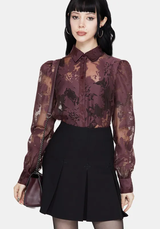 Spectre Sheer Regular Fit Shirt - Burgundy sold by Disturbia