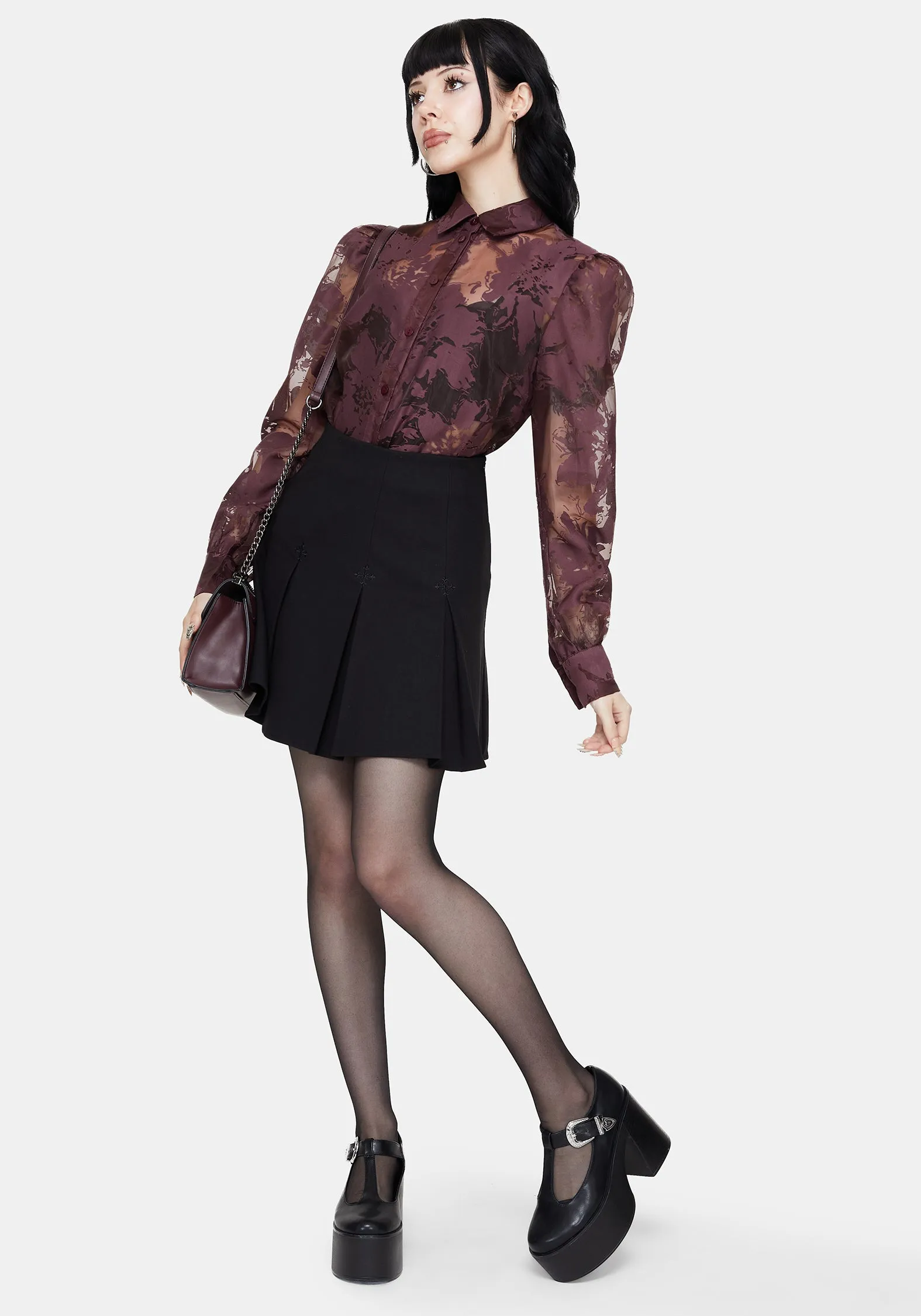 Spectre Sheer Regular Fit Shirt - Burgundy sold by Disturbia product image thumbnail 4