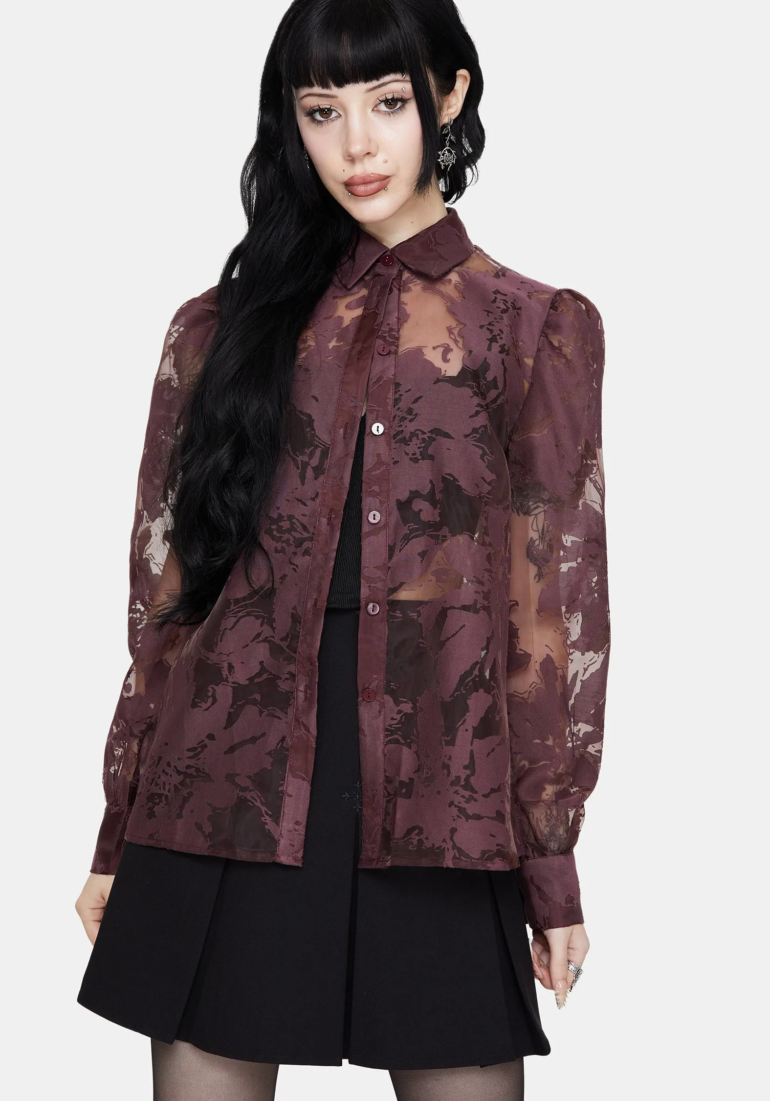 Spectre Sheer Regular Fit Shirt - Burgundy sold by Disturbia product image thumbnail 5