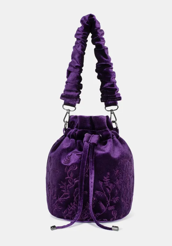 Tamsin Purple Velvet Bucket Bag sold by Disturbia