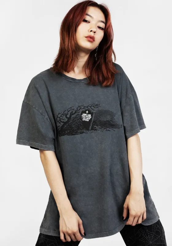Here Lies Grey Acid Wash Oversized Tee sold by Disturbia