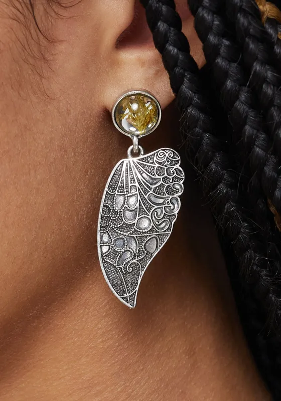 Sylvaine Fairy Wing Trapped Flower Earrings sold by Disturbia