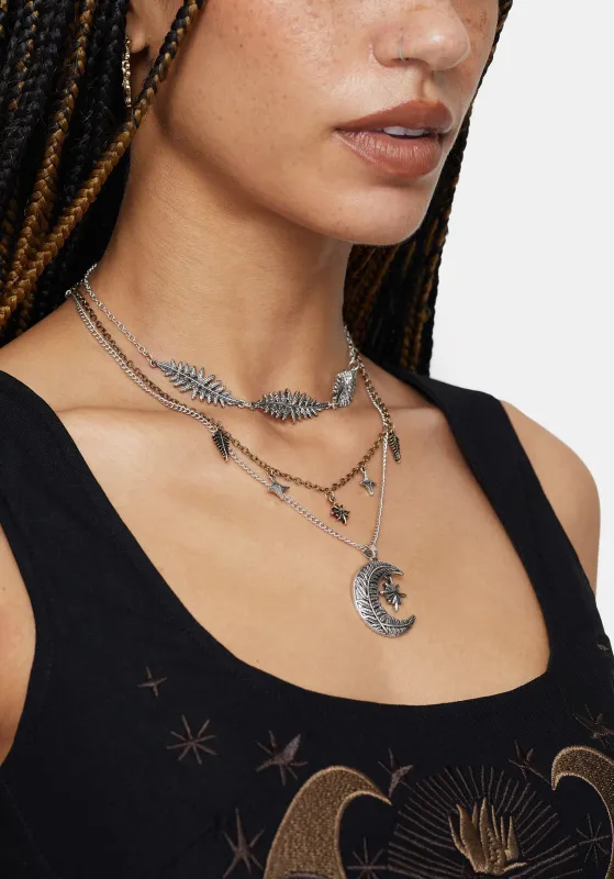 Abellona Moon Fern Layered Charm Necklace sold by Disturbia