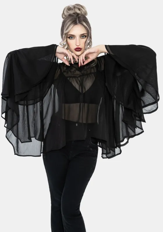 Noire Fluted Cuff Chiffon Blouse sold by Disturbia