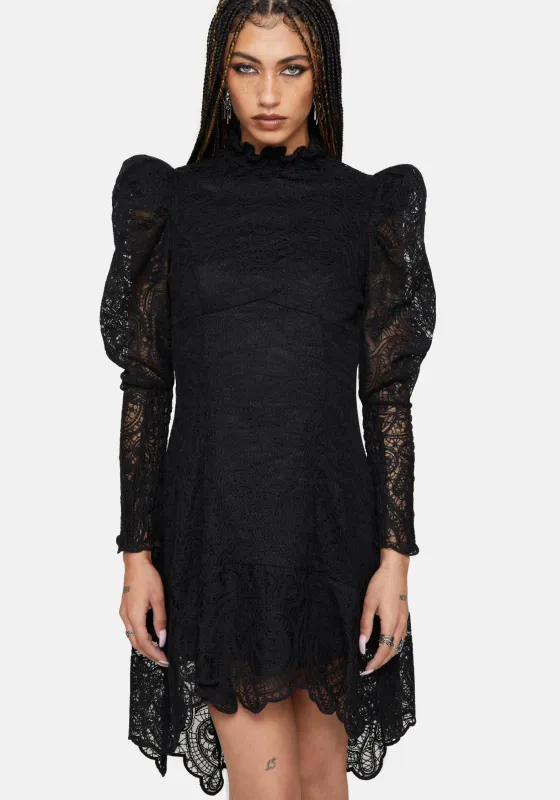 Lyra High Neck Lace Mini Dress sold by Disturbia