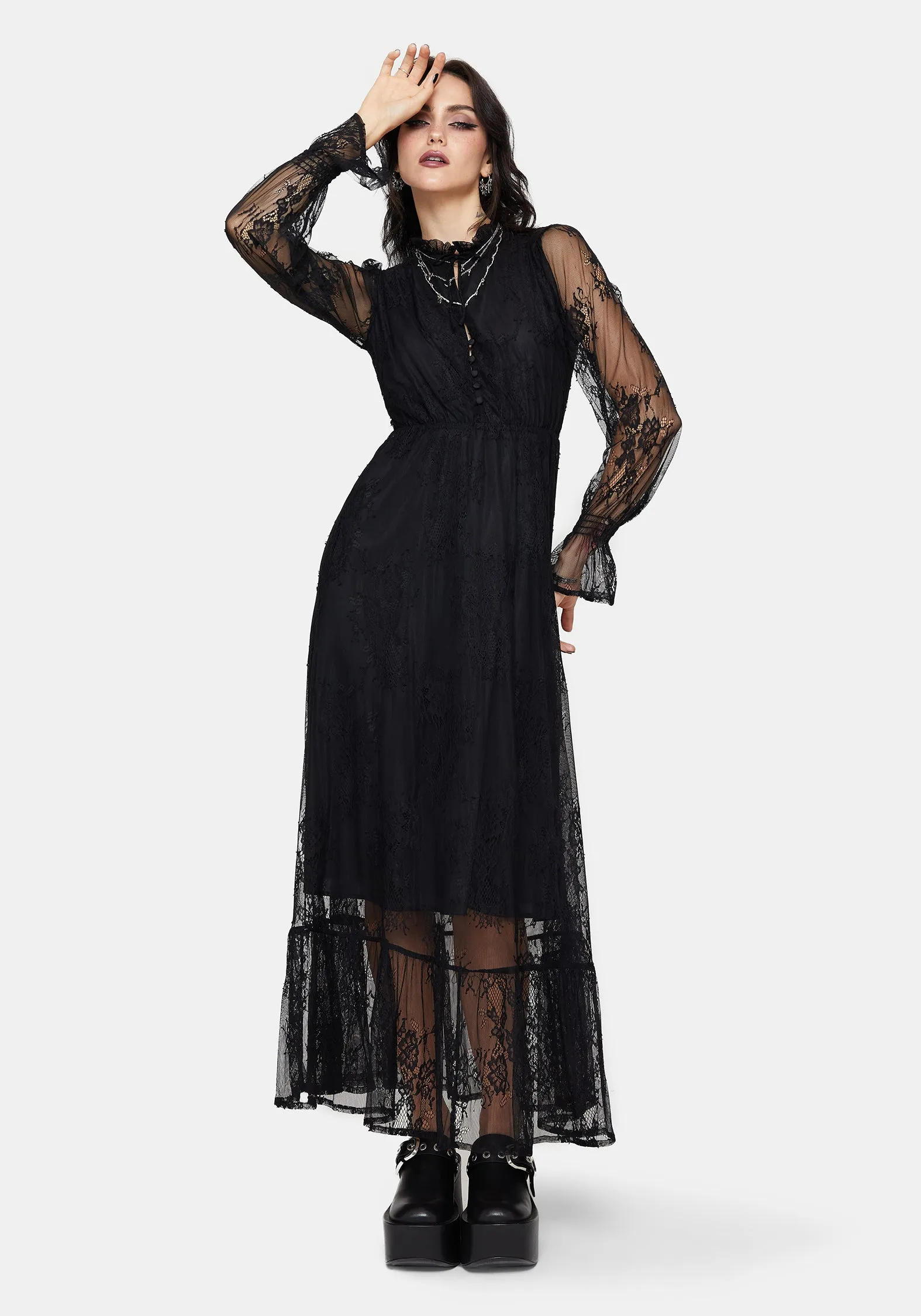 Bertha Lace Tiered Long Sleeve Maxi Dress sold by Disturbia product image thumbnail 4