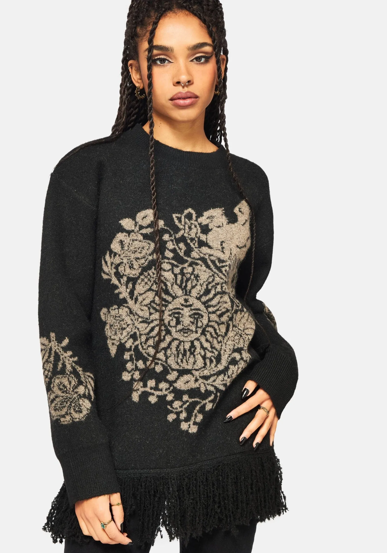 Dia Fringe Hem Jacquard Knit Jumper sold by Disturbia