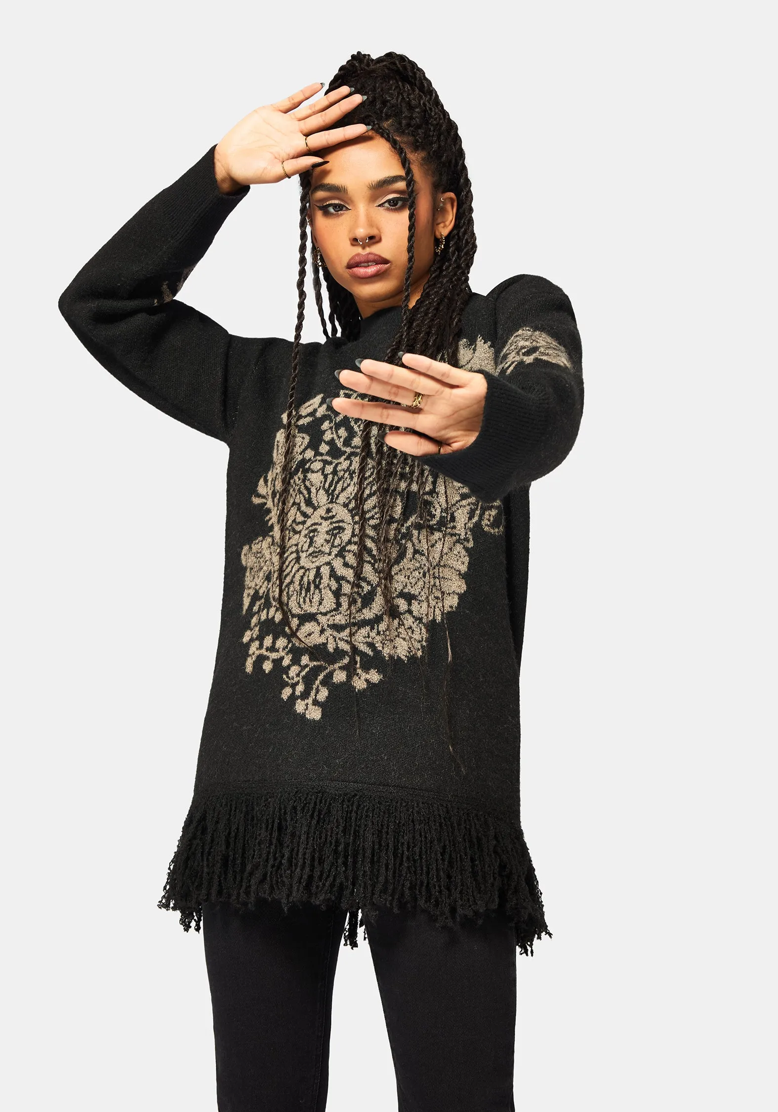 Dia Fringe Hem Jacquard Knit Jumper sold by Disturbia product image thumbnail 4