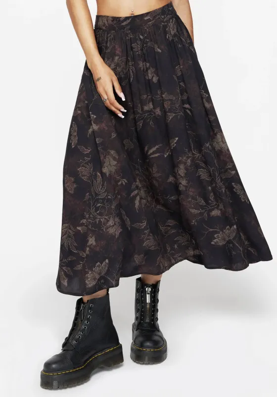 Ashmire Woodland Moth Print Midi Skirt sold by Disturbia