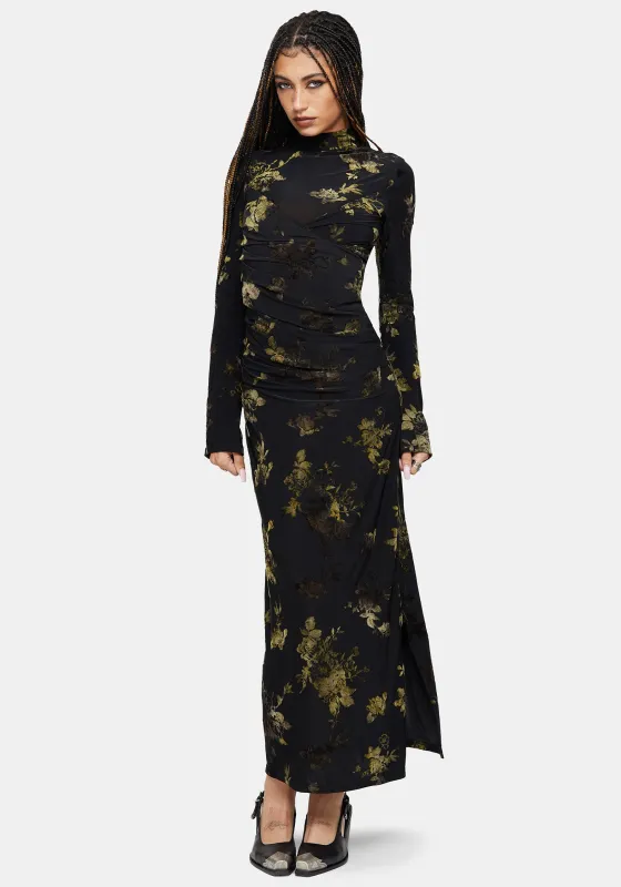 Velda Floral Flocked Mesh Maxi Dress sold by Disturbia