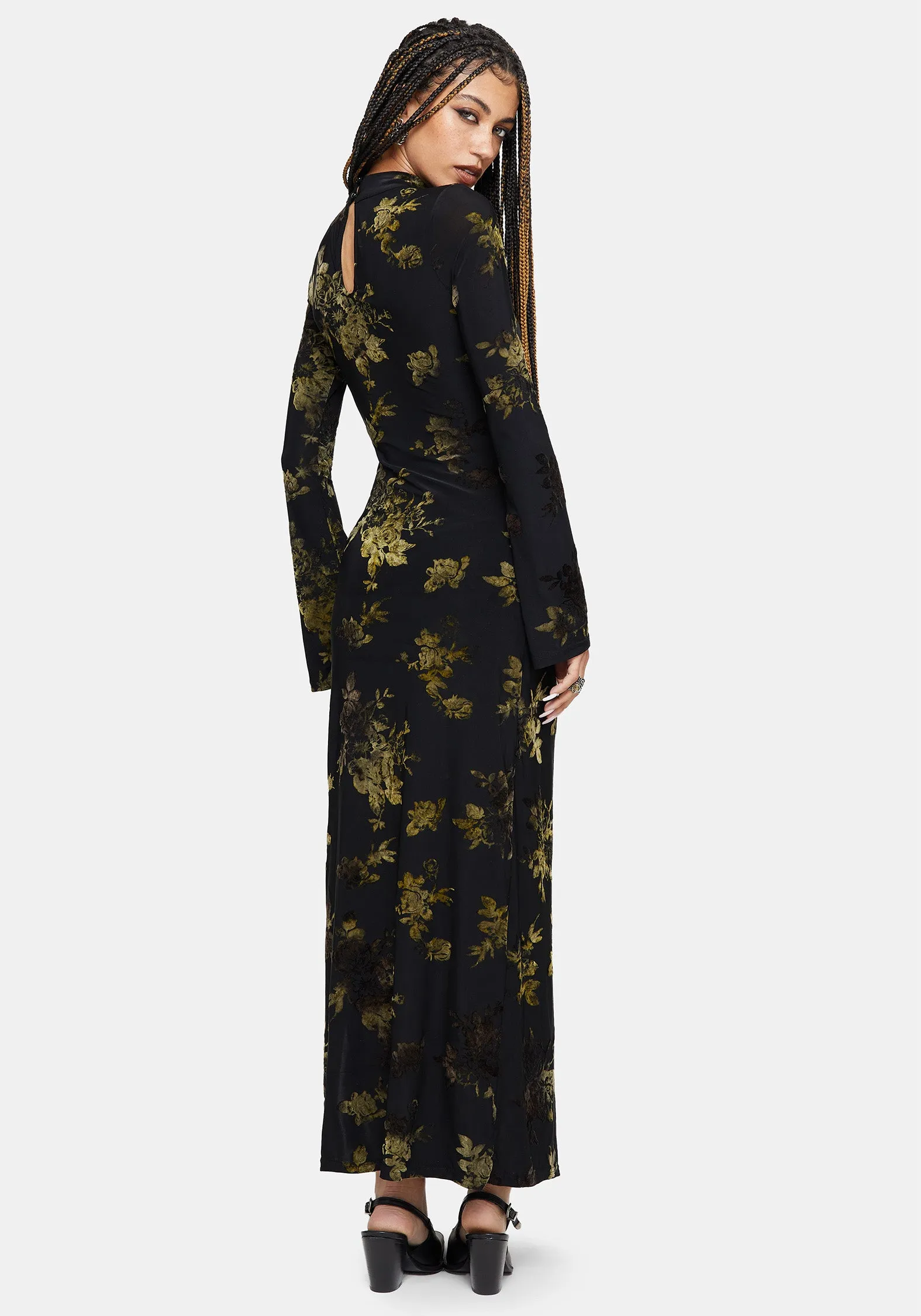 Velda Floral Flocked Mesh Maxi Dress sold by Disturbia product image thumbnail 3