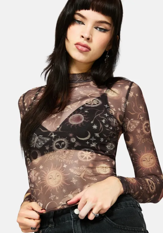 Rhea Long Sleeve Printed Mesh Top sold by Disturbia