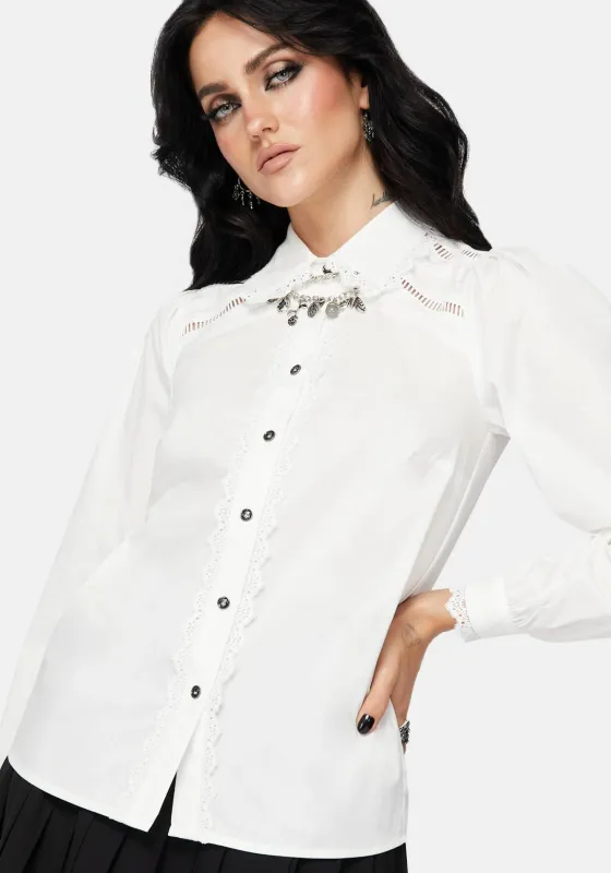 Belle Pleated Lace White Shirt sold by Disturbia