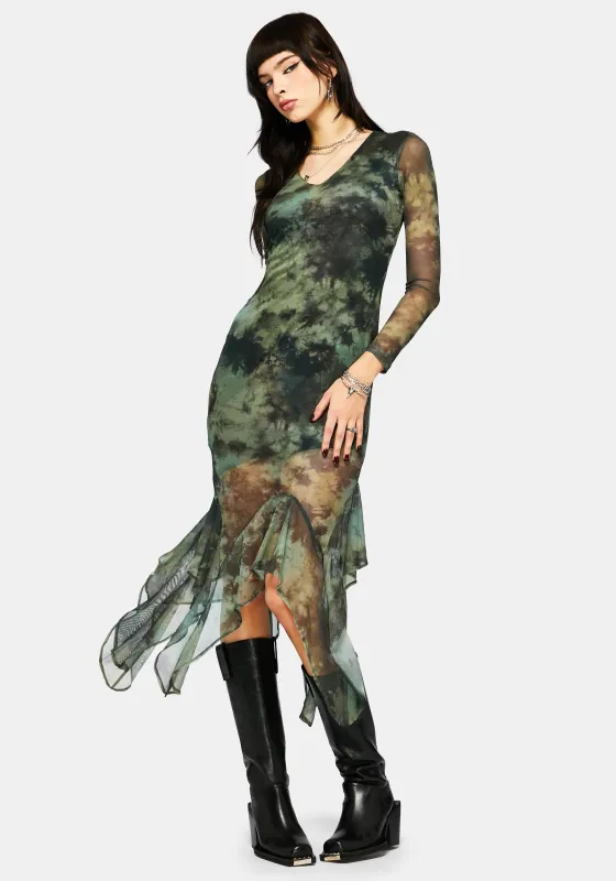 Nova Mesh Long Sleeve Tie Dye Maxi Dress sold by Disturbia