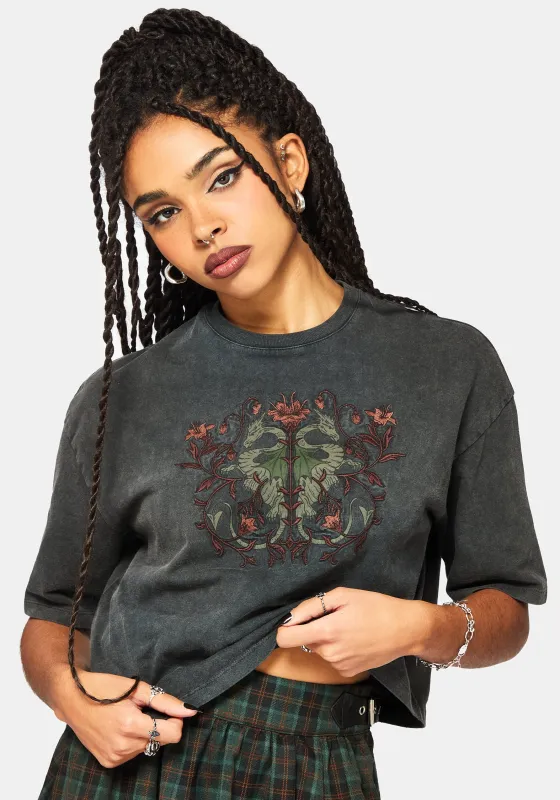 Mai Twin Flame Embroidered Dragon Print Boxy Tee sold by Disturbia