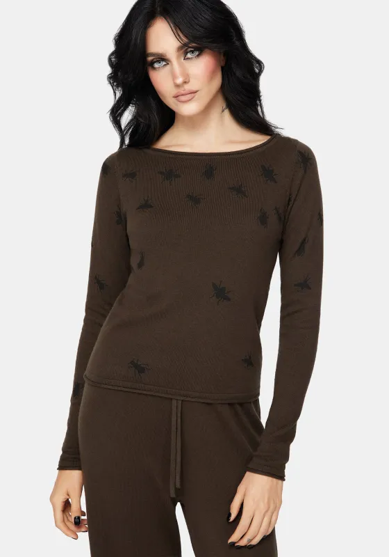 Mythidra Bug Printed Lounge Knit Top sold by Disturbia