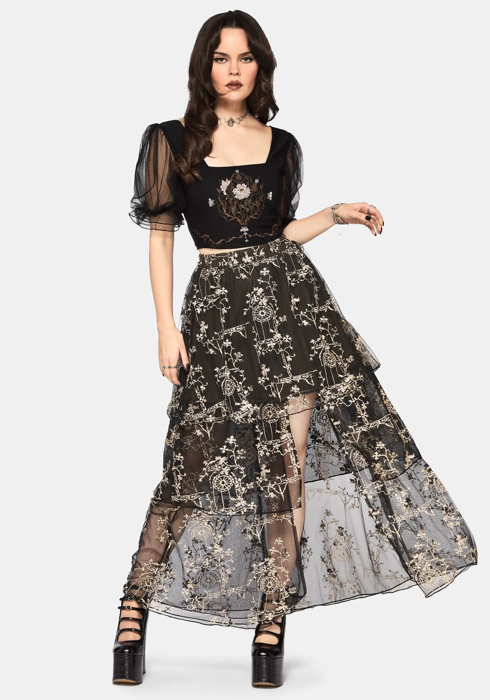 Stellar Vine Split Tiered Tulle Skirt sold by Disturbia product image thumbnail 4