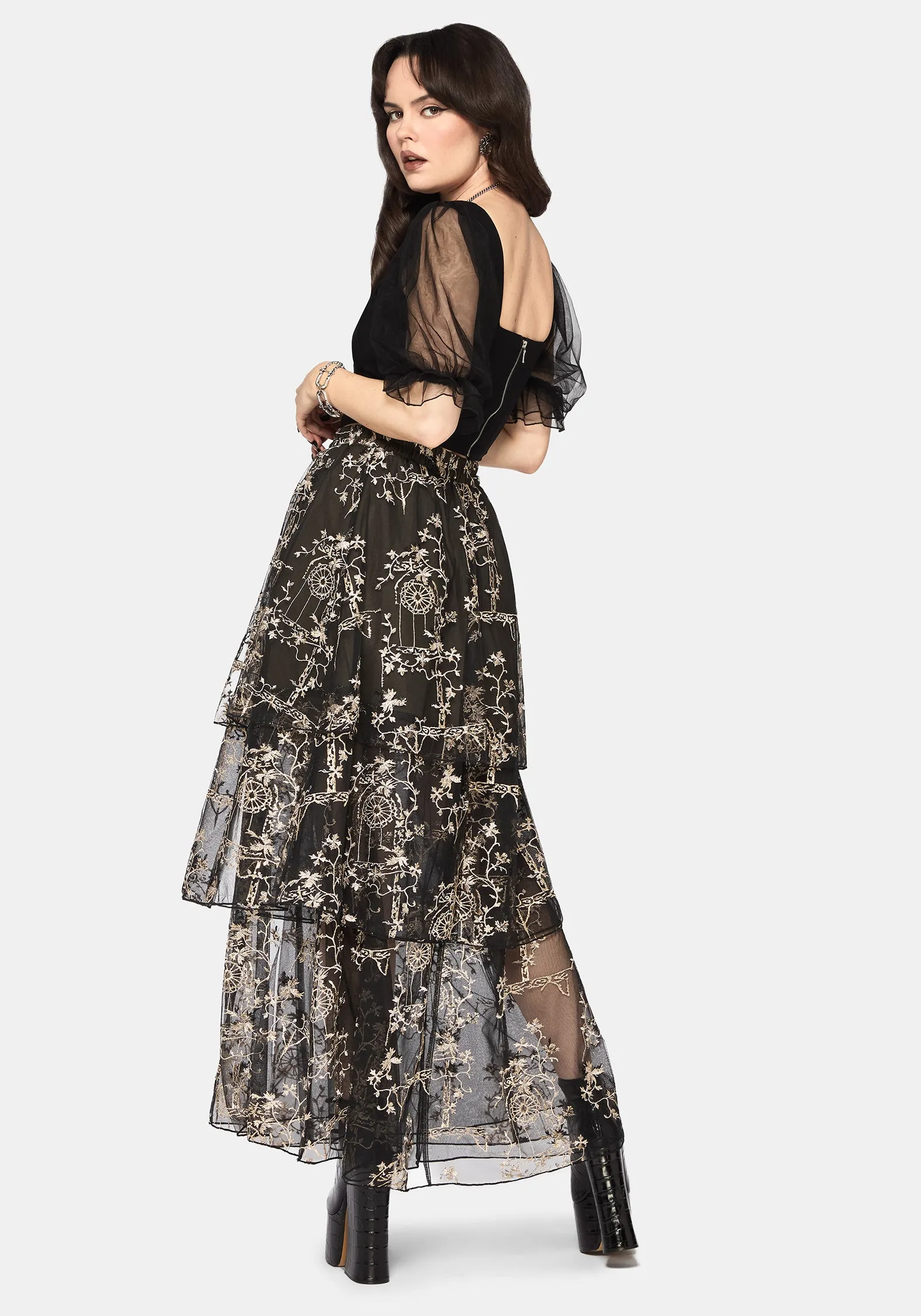 Stellar Vine Split Tiered Tulle Skirt sold by Disturbia product image thumbnail 3