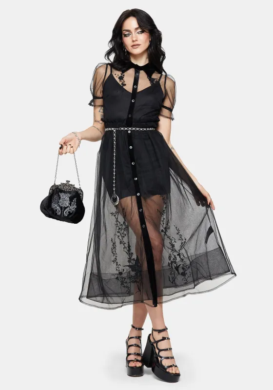Aria Embroidered Tulle Button Up Midaxi Shirt Dress sold by Disturbia