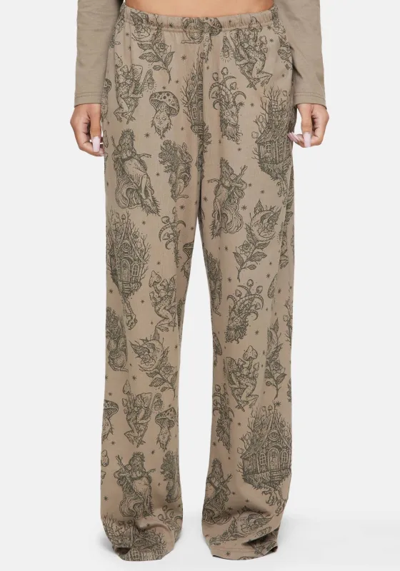 Hexborn Baba Yaga Printed Wide Leg Pyjama Bottoms sold by Disturbia
