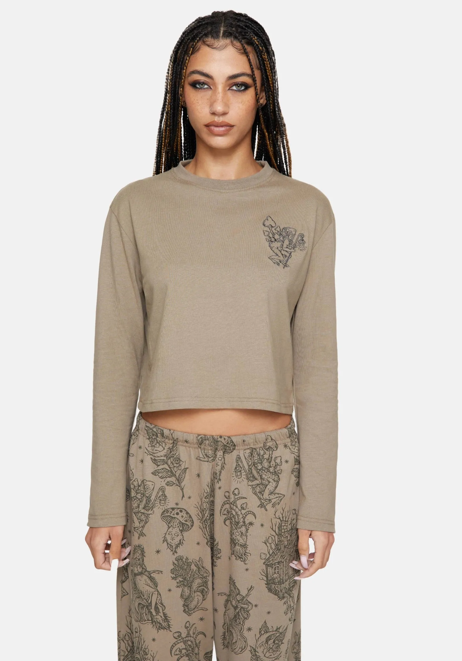 Hexborn Baba Yaga Embroidered Long Sleeve Pyjama Tee sold by Disturbia product image thumbnail 5