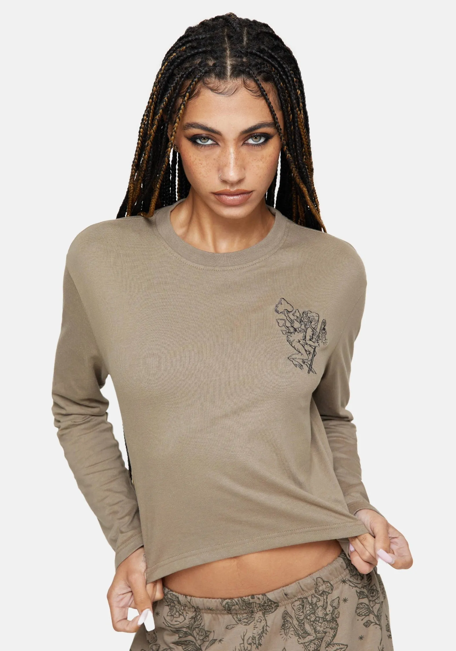 Hexborn Baba Yaga Embroidered Long Sleeve Pyjama Tee sold by Disturbia product image thumbnail 4