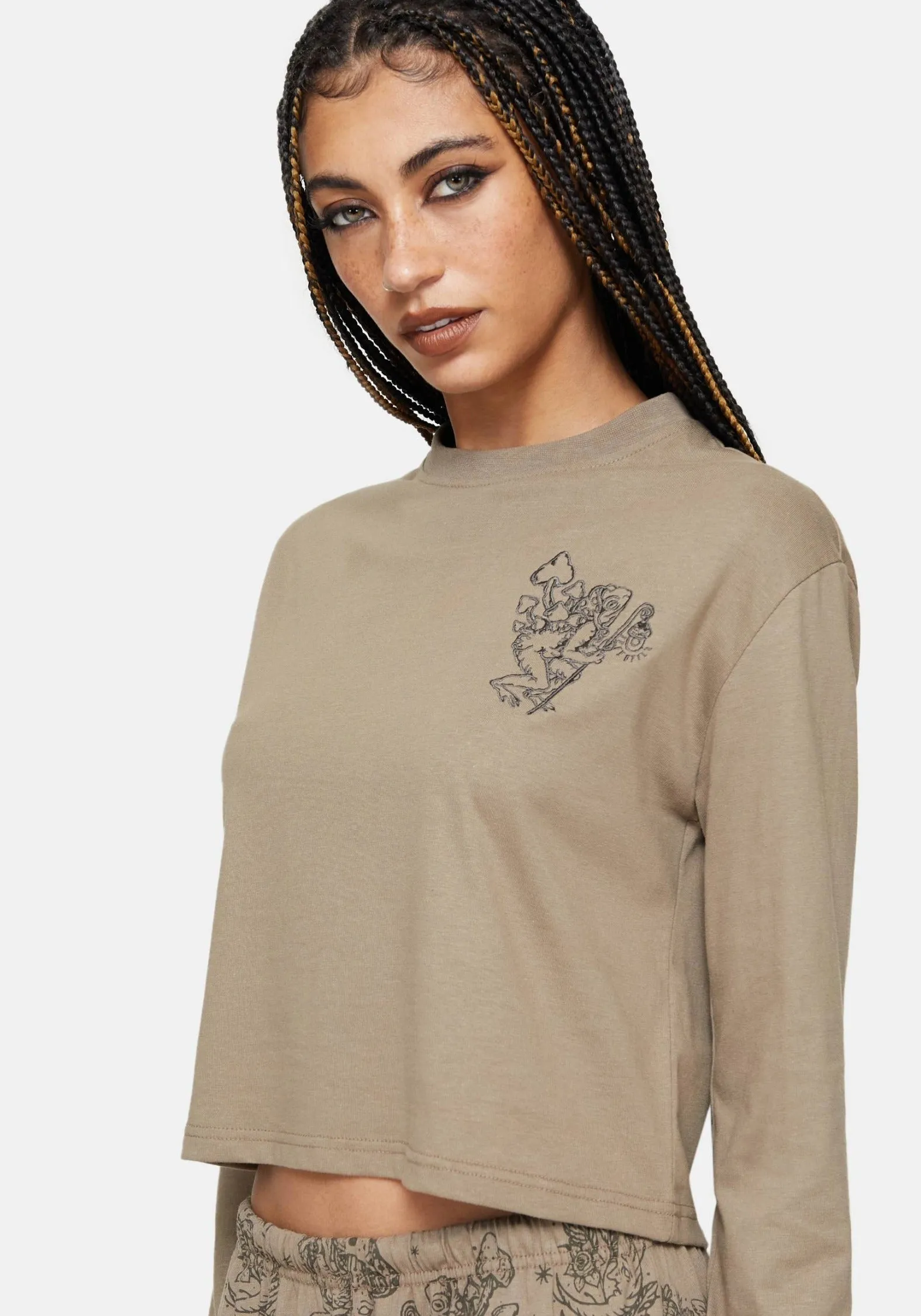 Hexborn Baba Yaga Embroidered Long Sleeve Pyjama Tee sold by Disturbia