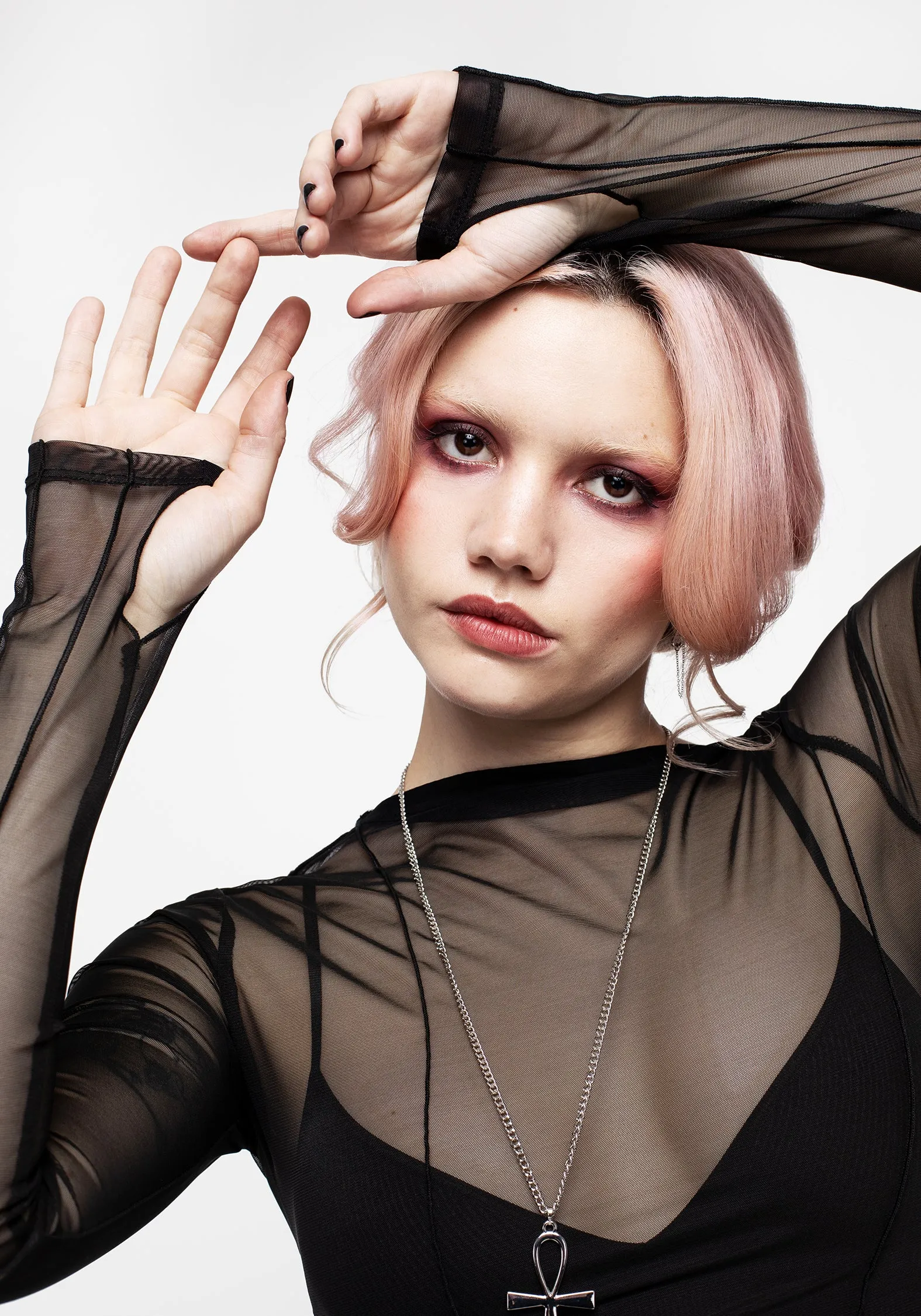 Dissident Asymmetric Seam Mesh Top sold by Disturbia product image thumbnail 2