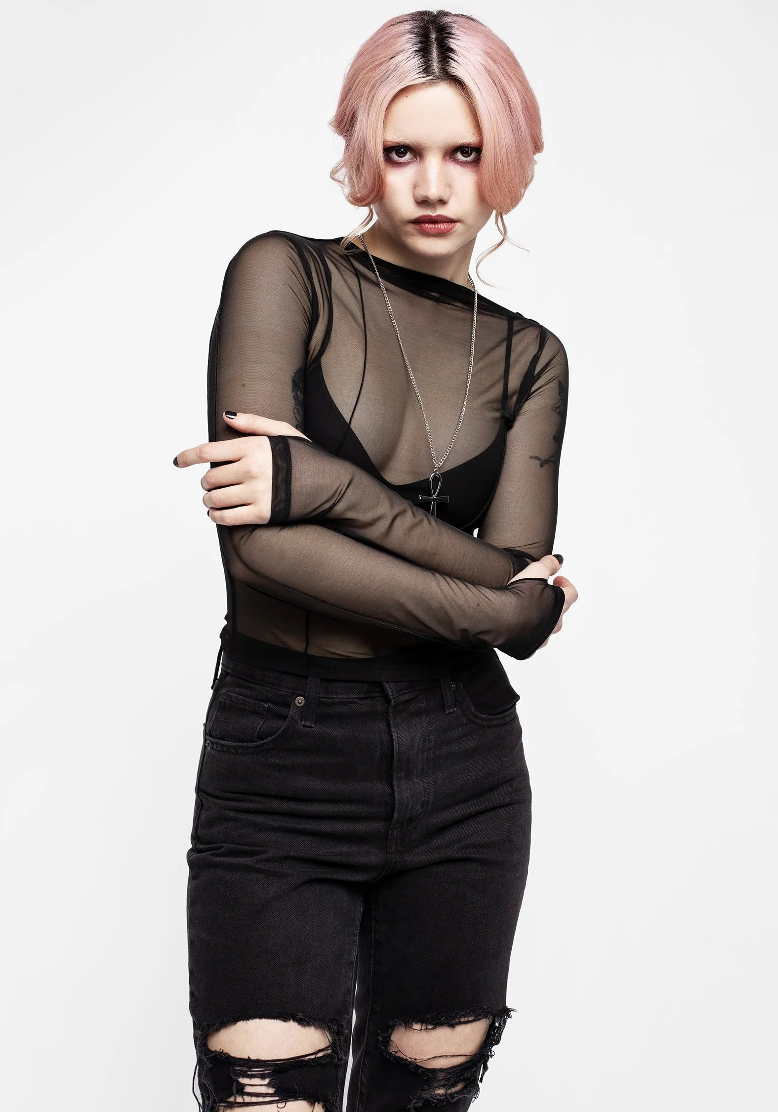 Dissident Asymmetric Seam Mesh Top sold by Disturbia product image thumbnail 5