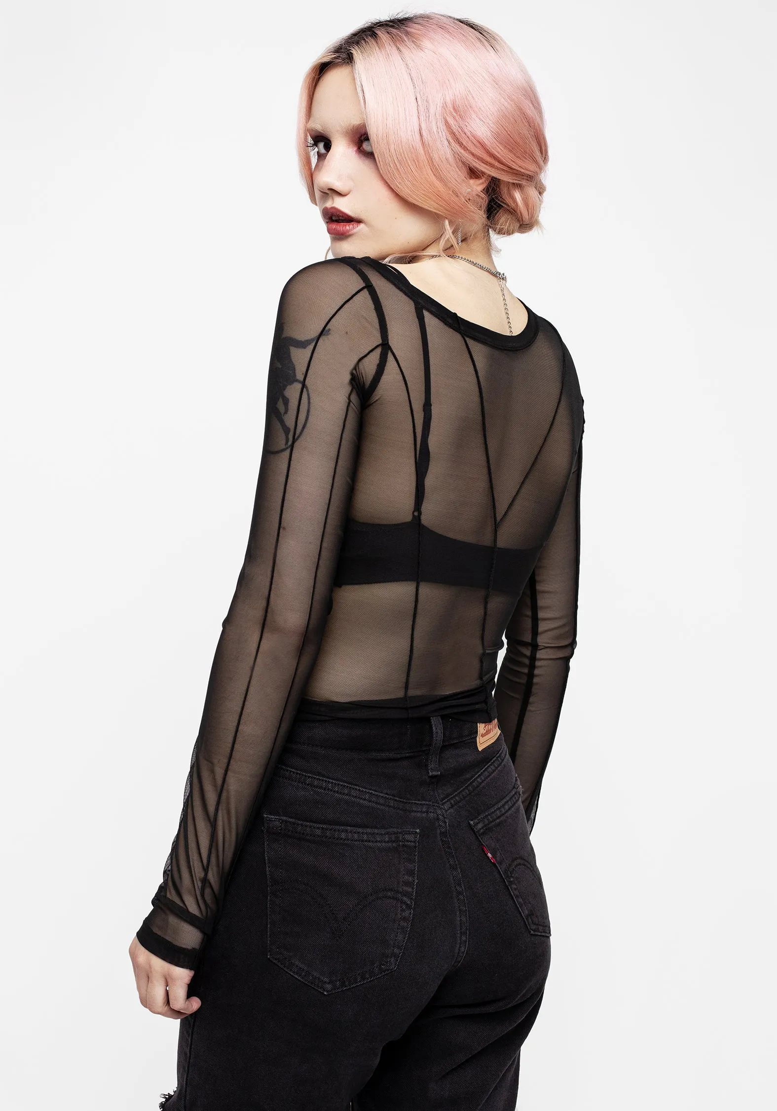 Dissident Asymmetric Seam Mesh Top sold by Disturbia product image thumbnail 3