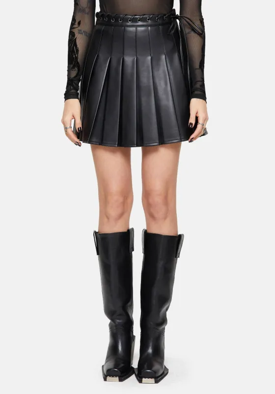 Veluna Braided PU Pleated Skort sold by Disturbia