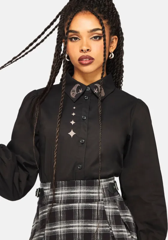 Ravyn Moon and Star Embroidered Poplin Shirt sold by Disturbia
