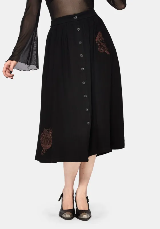Hexborn Baba Yaga Embroidered Midi Skirt sold by Disturbia