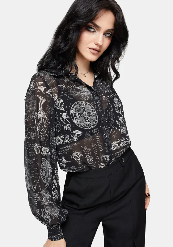 Trinity Moon Print Chiffon Shirt made by Disturbia