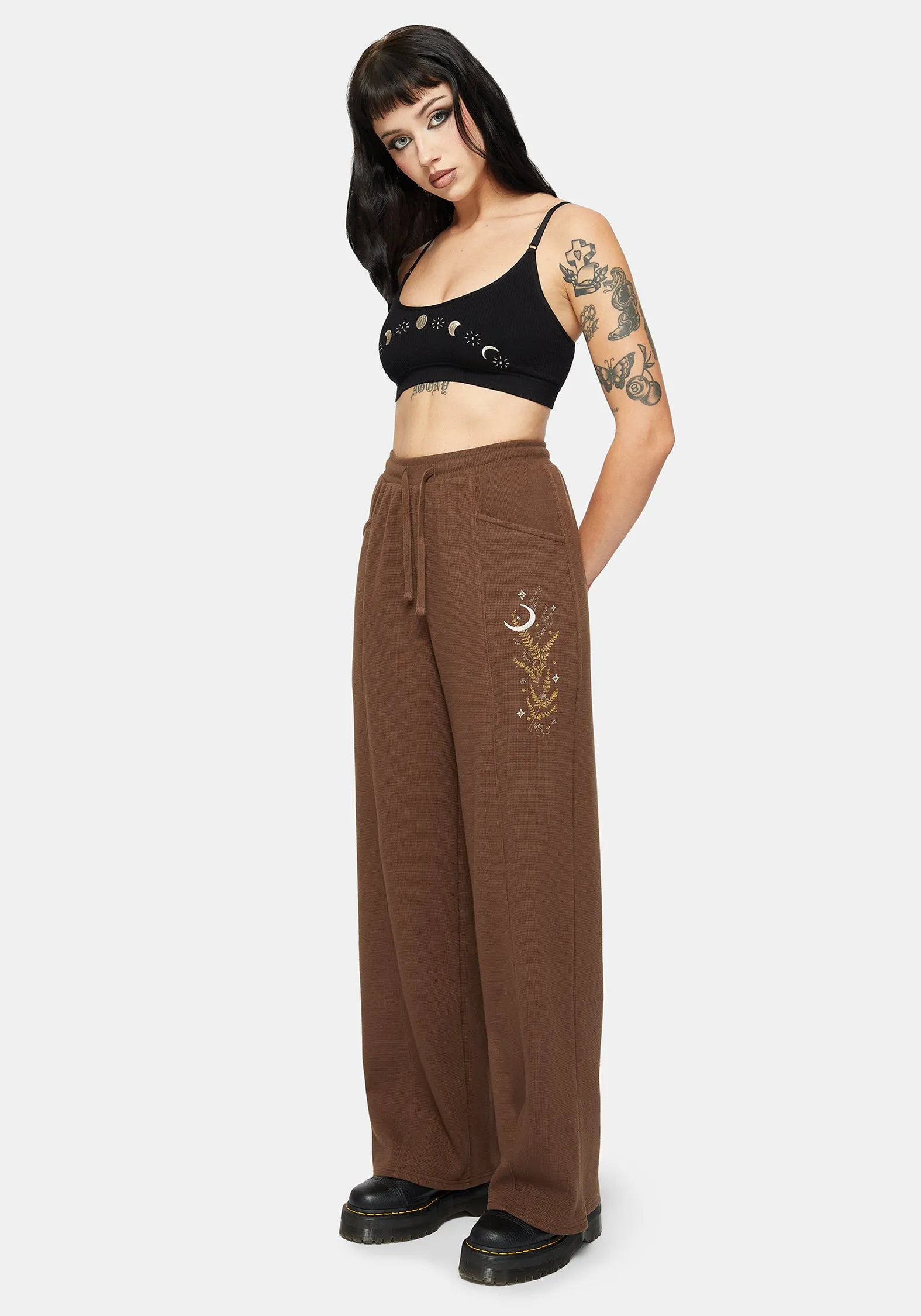 Abellona Waffle Embroidered Wide Leg Jogger sold by Disturbia product image thumbnail 4