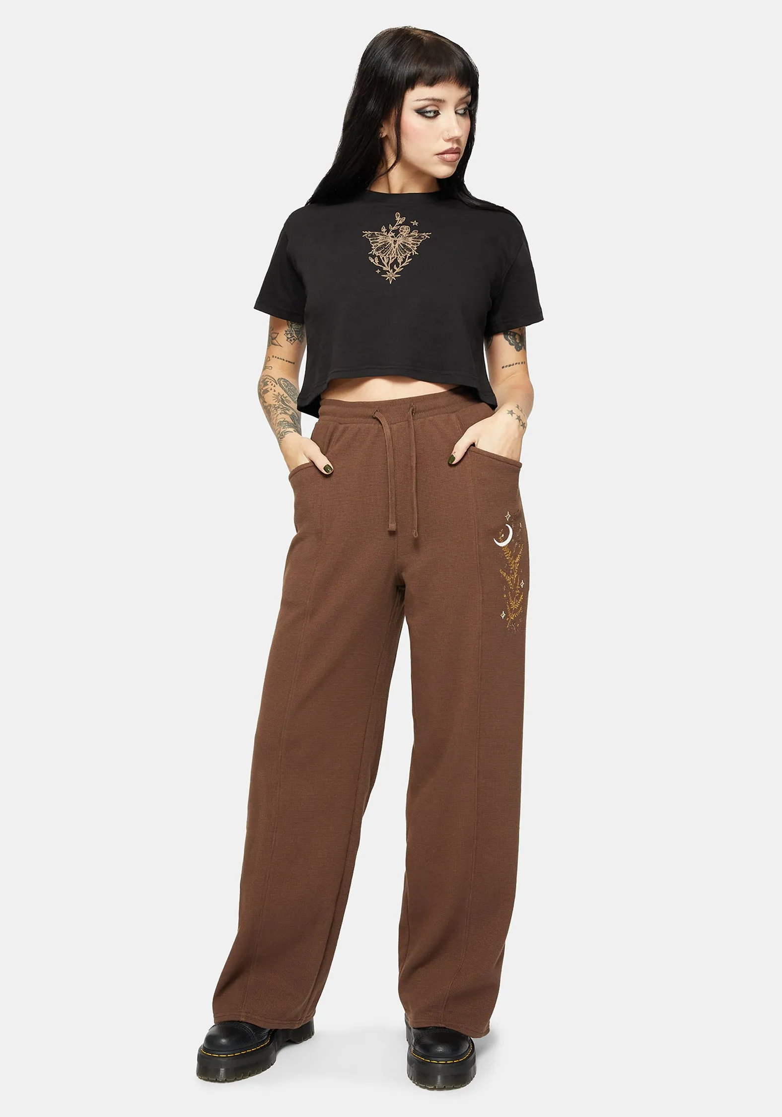 Abellona Waffle Embroidered Wide Leg Jogger sold by Disturbia product image thumbnail 5
