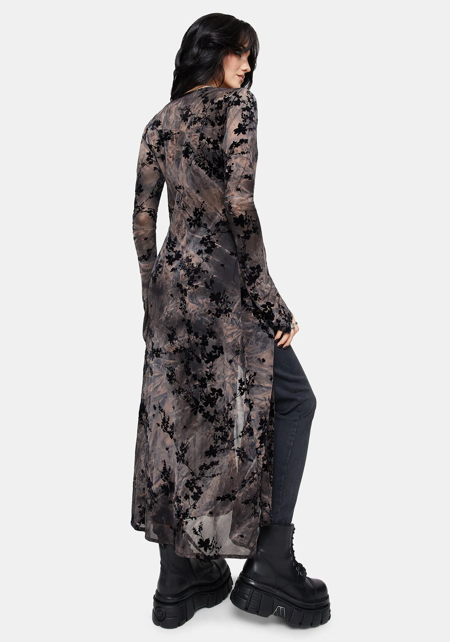 Monroe Flocked Mesh Long Sleeve Midaxi Overdress sold by Disturbia product image thumbnail 3