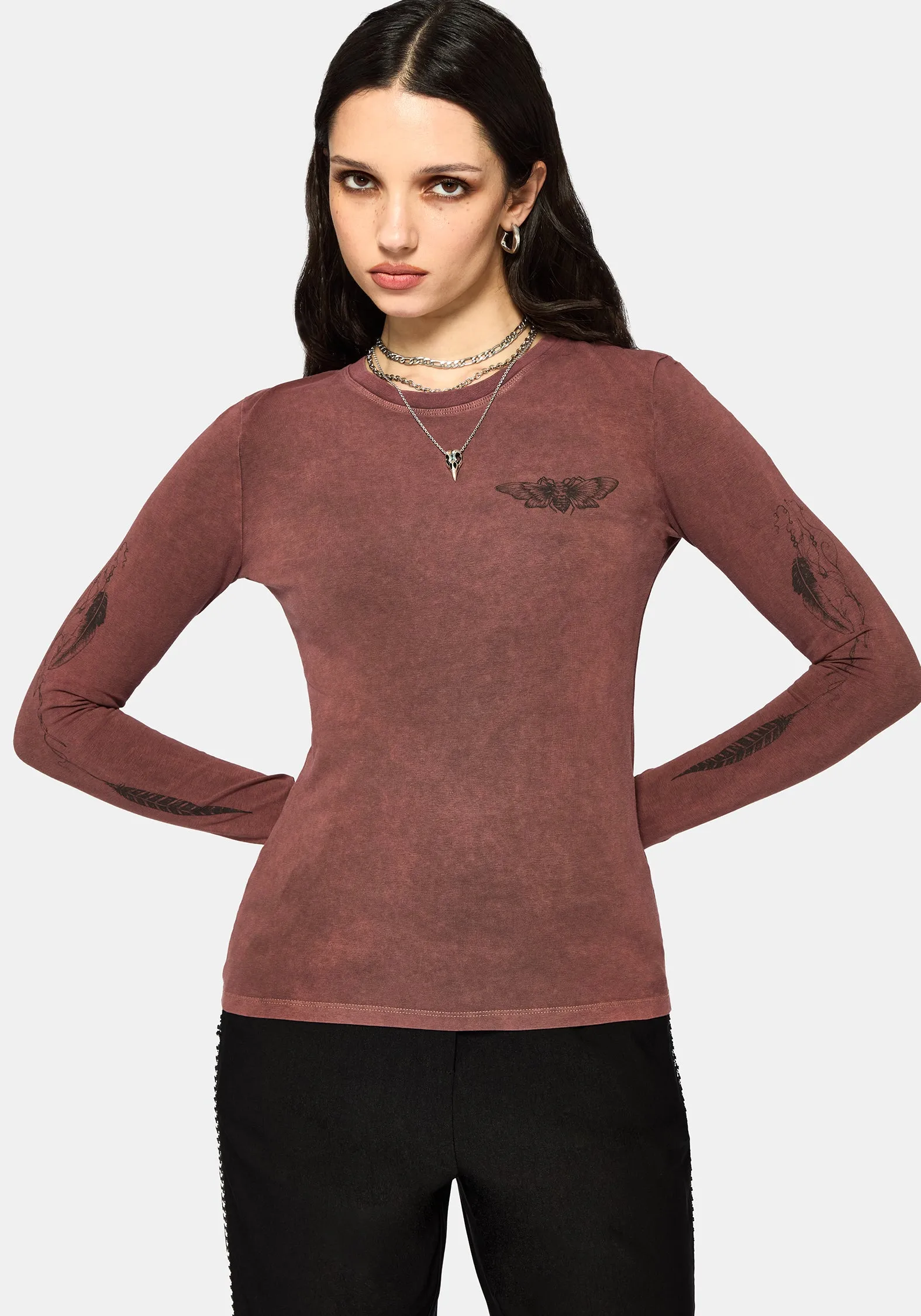Wicked Feather Long Sleeved Fitted Tee sold by Disturbia product image thumbnail 4