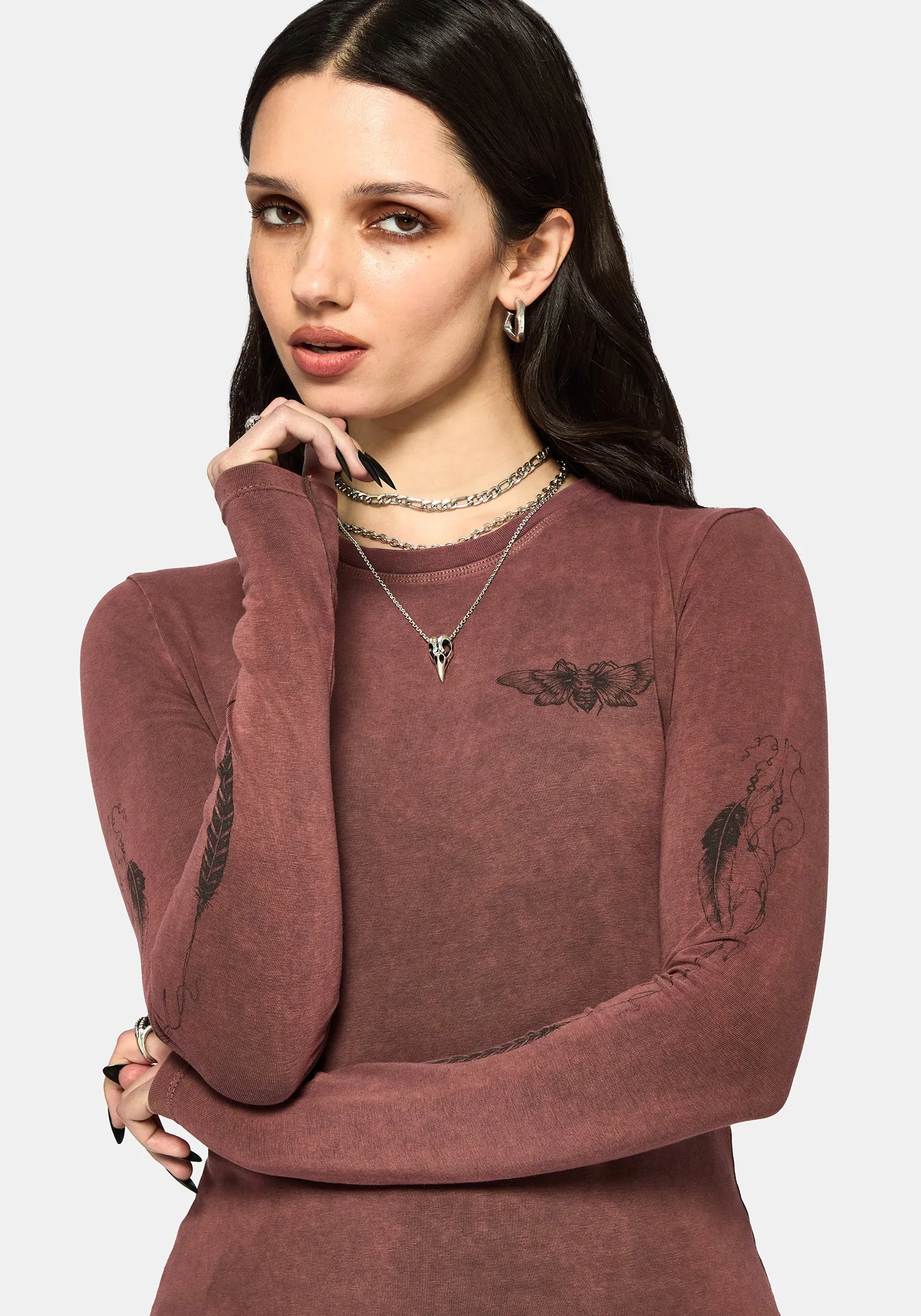 Wicked Feather Long Sleeved Fitted Tee sold by Disturbia product image thumbnail 2