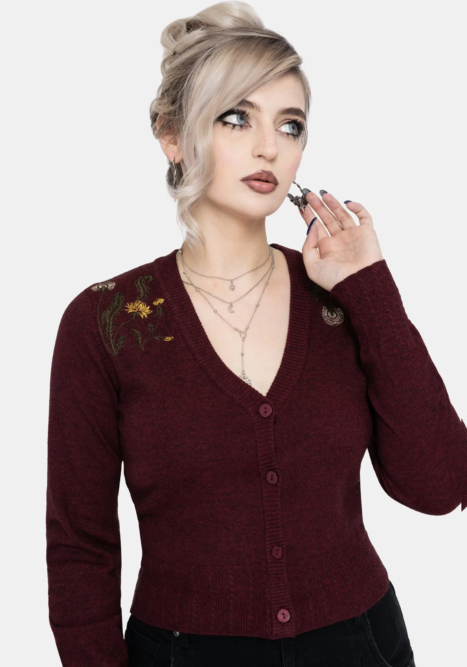Elowyn Dandelion Embroidered Pointelle Knit Cardigan sold by Disturbia product image thumbnail 4
