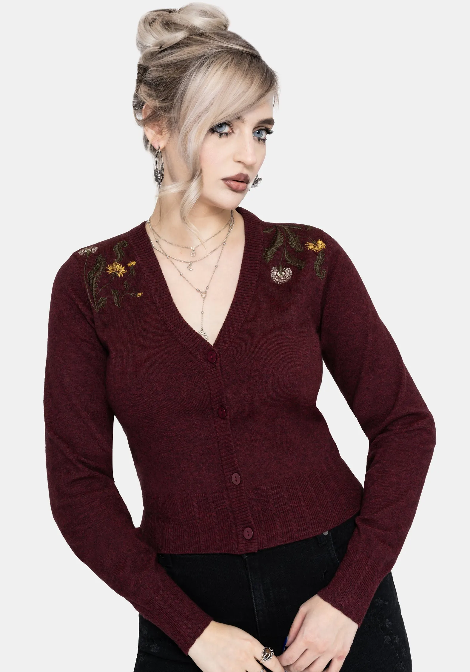 Elowyn Dandelion Embroidered Pointelle Knit Cardigan sold by Disturbia
