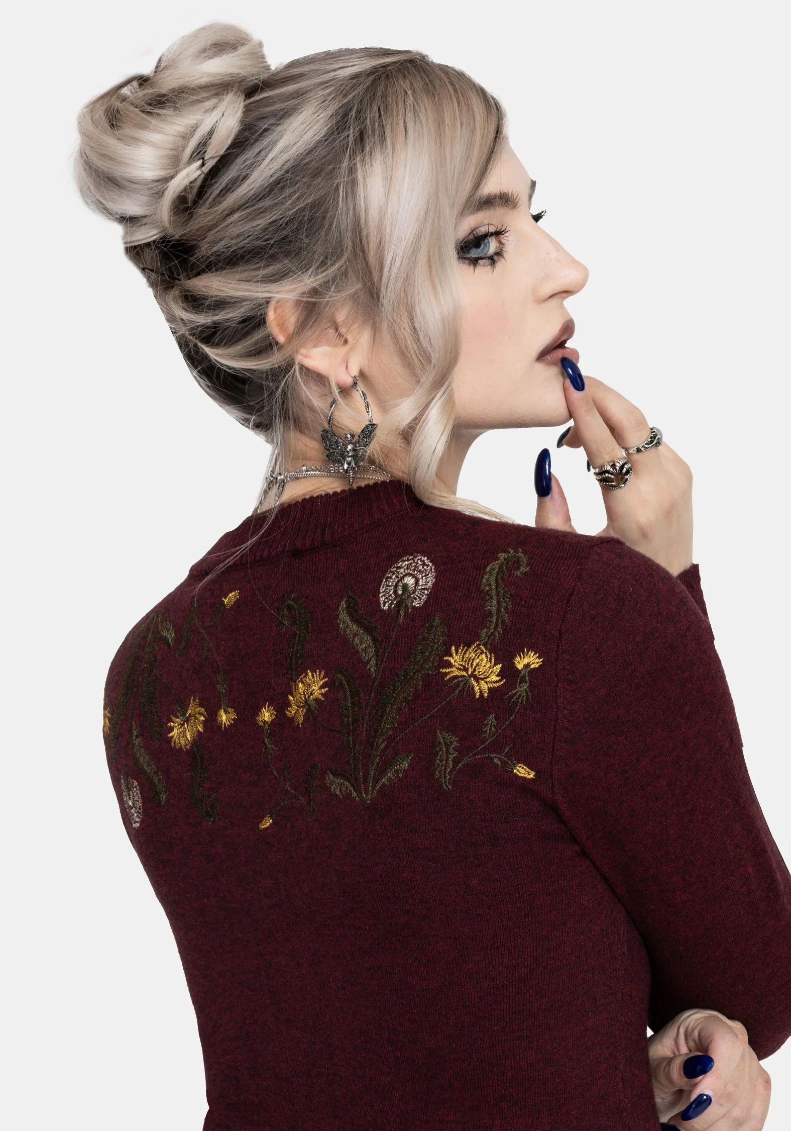 Elowyn Dandelion Embroidered Pointelle Knit Cardigan sold by Disturbia product image thumbnail 2