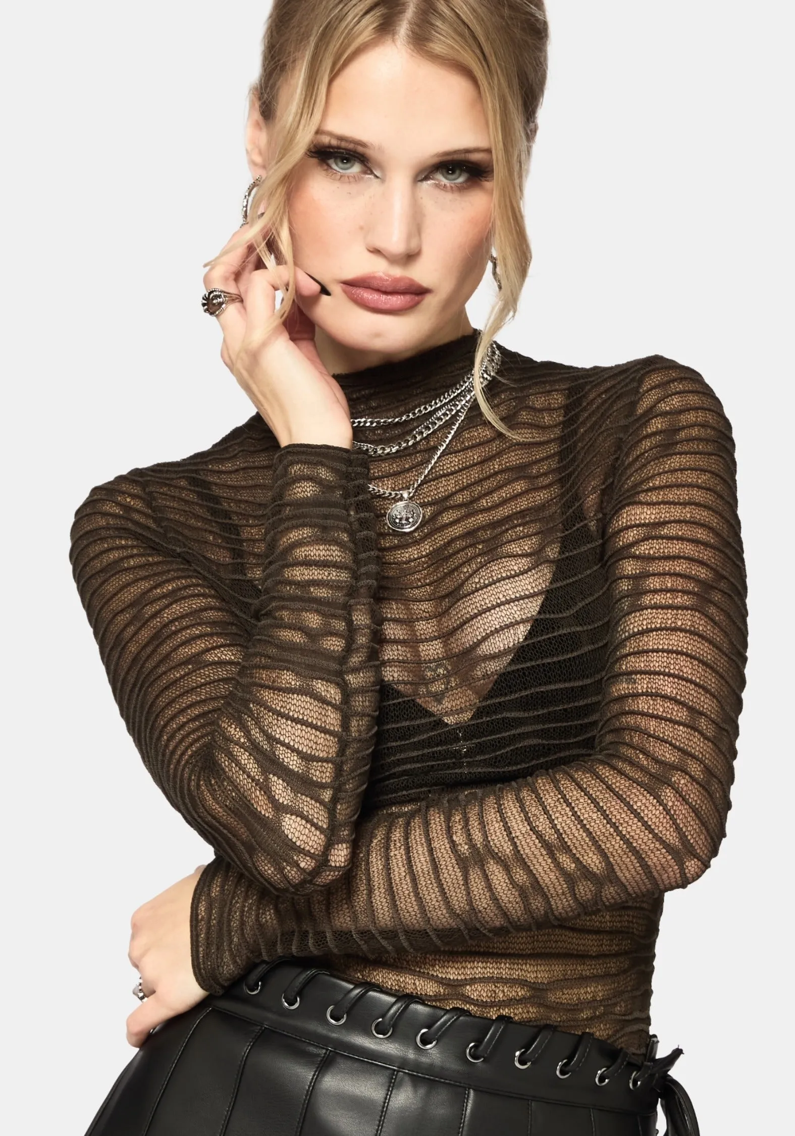 Lior Mesh Distorted Knit Top sold by Disturbia