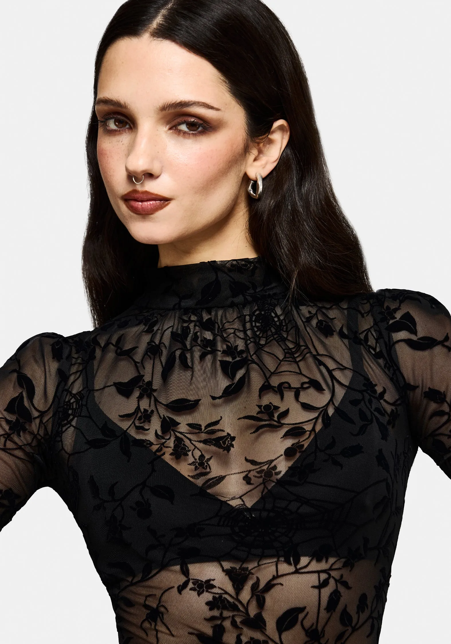 Deadly Nightshade Flocked Mesh Bodysuit sold by Disturbia product image thumbnail 2