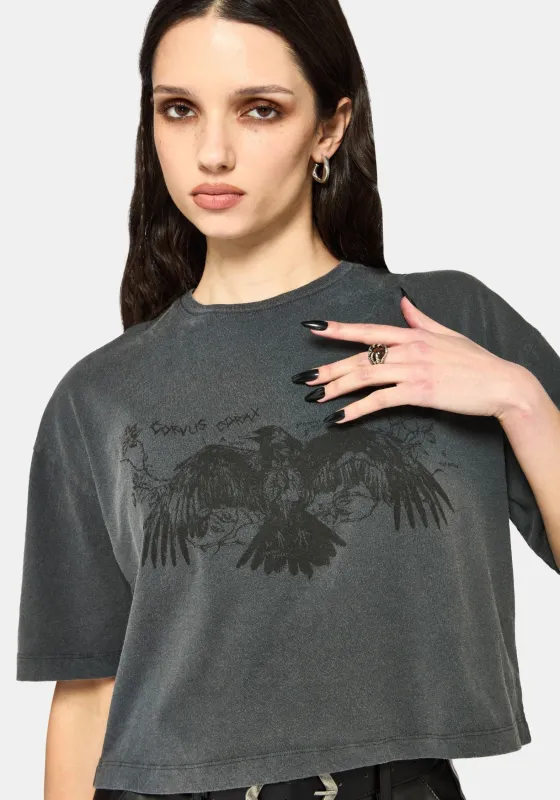 Raven Washed Boxy Crop T-Shirt sold by Disturbia