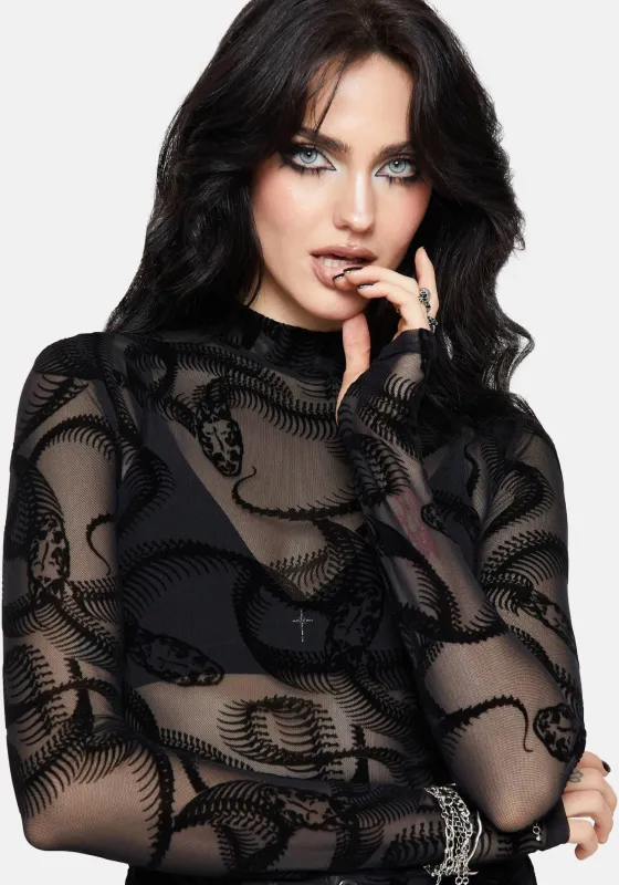Paleo Flocked Mesh Skeletal Snake Long Sleeve Top made by Disturbia
