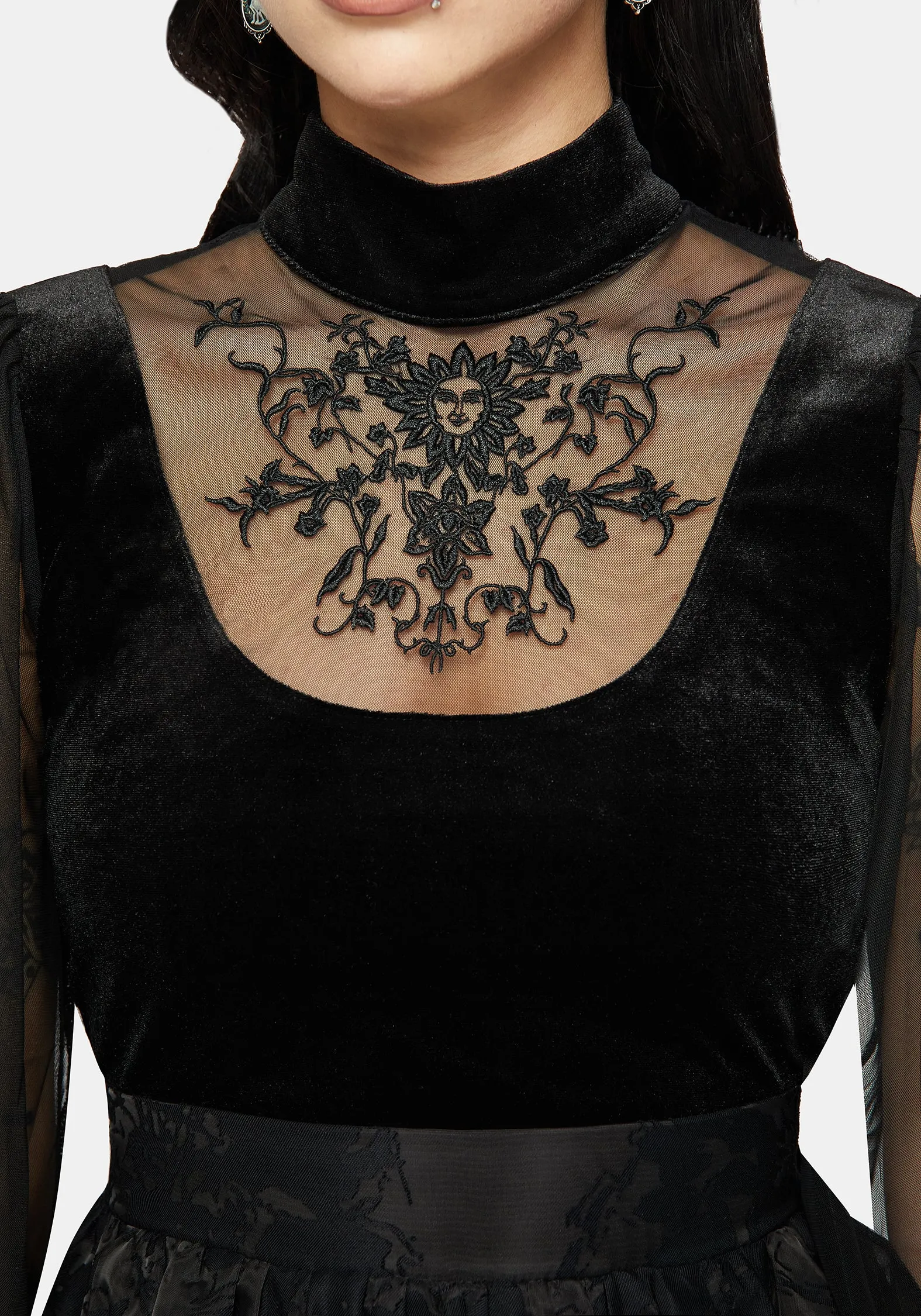 Trixie Velvet Embroidered Long Sleeve Funnel Top sold by Disturbia product image thumbnail 2